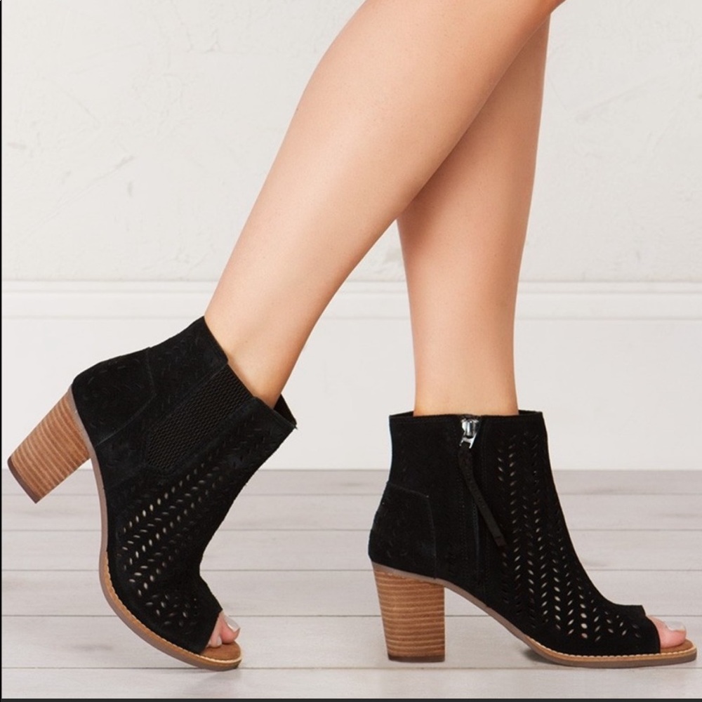 Toms Majorca Suede Peep Toe Booties